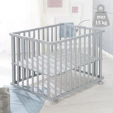 Parc bébé pliable - ROBA - LITTLE STARS  - 75 x 100 cm - Hauteur réglable - 4 Roues freinées - Bois Laqué Gris Taupe - Motif Étoile