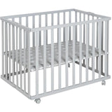 Parc bébé pliable - ROBA - LITTLE STARS  - 75 x 100 cm - Hauteur réglable - 4 Roues freinées - Bois Laqué Gris Taupe - Motif Étoile