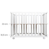 Parc bébé pliant - ROBA - 75 x 100 cm - Réglable en hauteur - Roulettes - Bois / Blanc