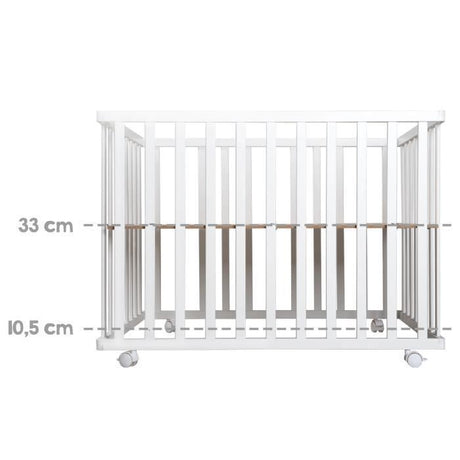 Parc bébé pliant - ROBA - 75 x 100 cm - Réglable en hauteur - Roulettes - Bois / Blanc