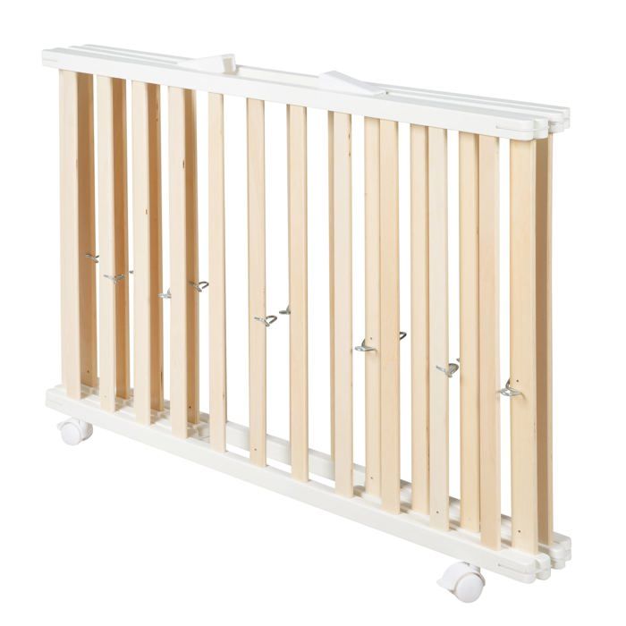 Parc bébé pliant - ROBA - 75 x 100 cm - Réglable en hauteur - Roulettes - Bois / Blanc