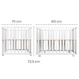 Parc bébé pliant - ROBA - 75 x 100 cm - Réglable en hauteur - Roulettes - Bois / Blanc