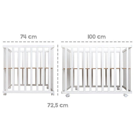 Parc bébé pliant - ROBA - 75 x 100 cm - Réglable en hauteur - Roulettes - Bois / Blanc