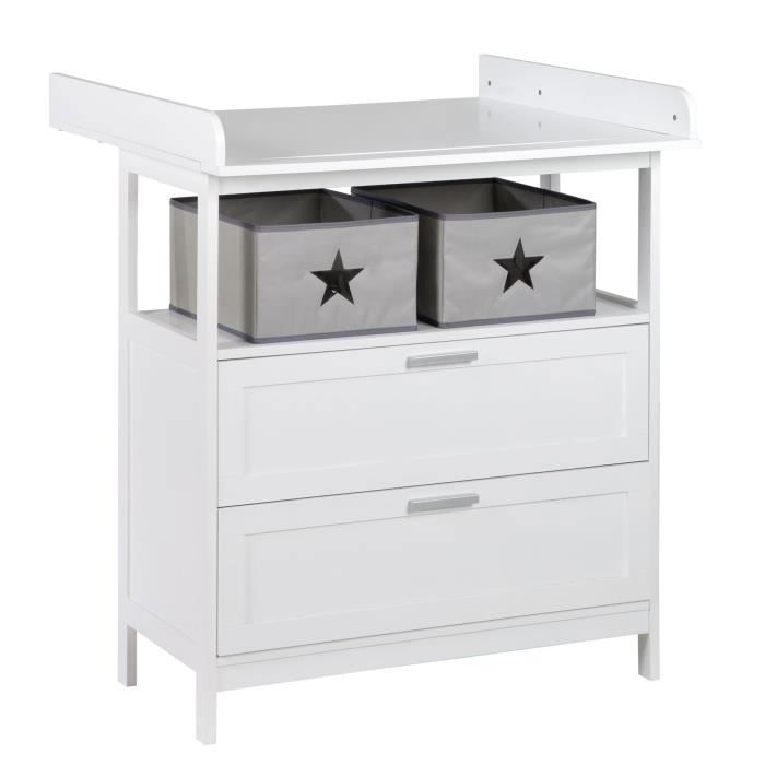 Commode a langer - ROBA - HAMBURG - 2 tiroirs + 2 boîtes de rangement - Blanc