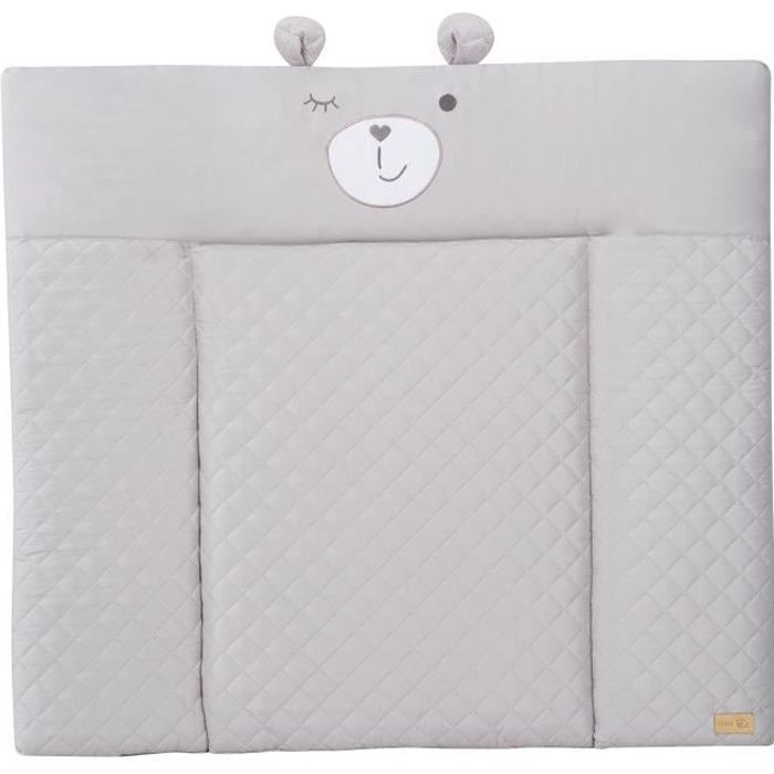 Matelas a langer - ROBA - Visage d'ours Sammy - 85 x 75 cm - Gris
