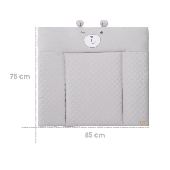 Matelas a langer - ROBA - Visage d'ours Sammy - 85 x 75 cm - Gris