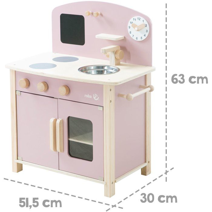 Cuisine en bois pour enfant - ROBA - Équipée avec accessoires - Rose / Naturel