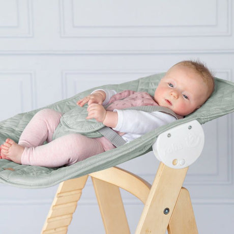 Chaise haute évolutive 2-en-1 - ROBA - BORN UP - Transat inclinable vert givré 'Roba Style' inclus - Bois naturel