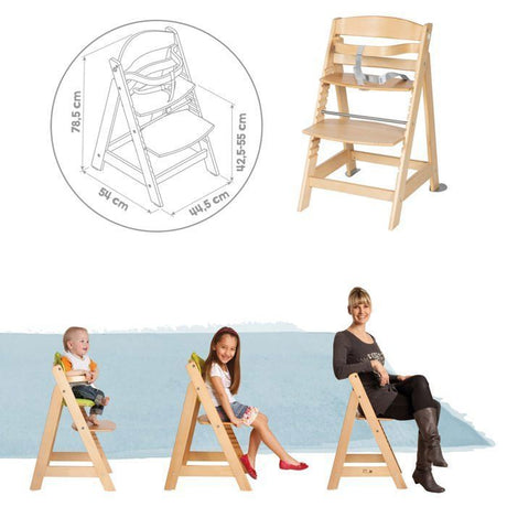 Chaise haute évolutive 2-en-1 - ROBA - BORN UP - Transat inclinable vert givré 'Roba Style' inclus - Bois naturel