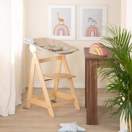 Chaise haute évolutive 2-en-1 - ROBA - BORN UP - Transat inclinable 'Greyish matelassé' inclus - Bois naturel