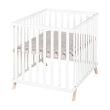 Parc bébé - ROBA - 75 x 100 cm - Tapis de parc 'Lil Planet' gris inclus - Bois laqué blanc