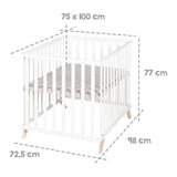 Parc bébé - ROBA - 75 x 100 cm - Tapis de parc 'Lil Planet' gris inclus - Bois laqué blanc