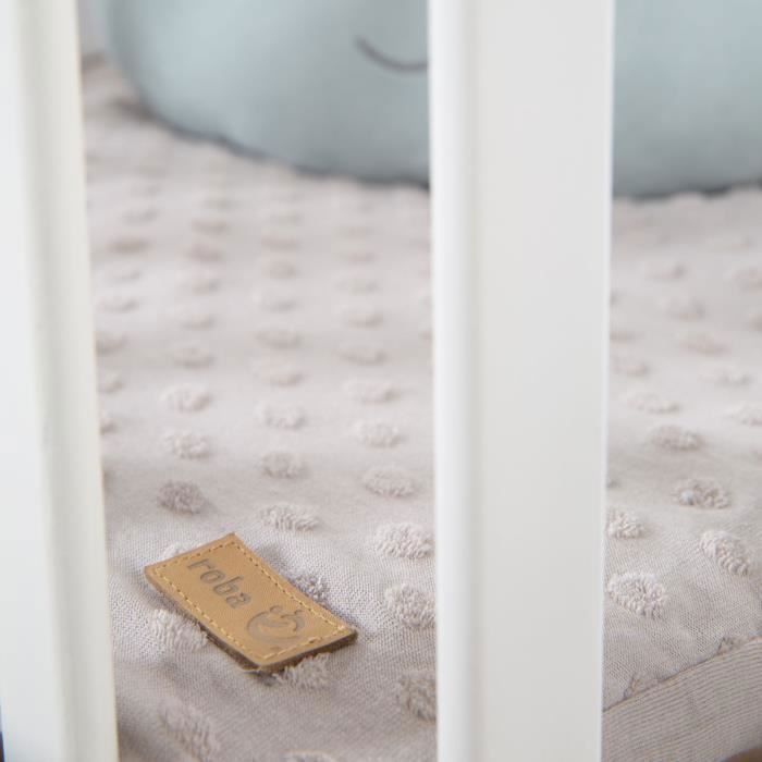 Parc bébé - ROBA - 75 x 100 cm - Tapis de parc 'Lil Planet' gris inclus - Bois laqué blanc