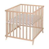 Parc bébé - ROBA - 75 x 100 cm - Tapis de parc 'Lil Planet' gris inclus - Bois naturel