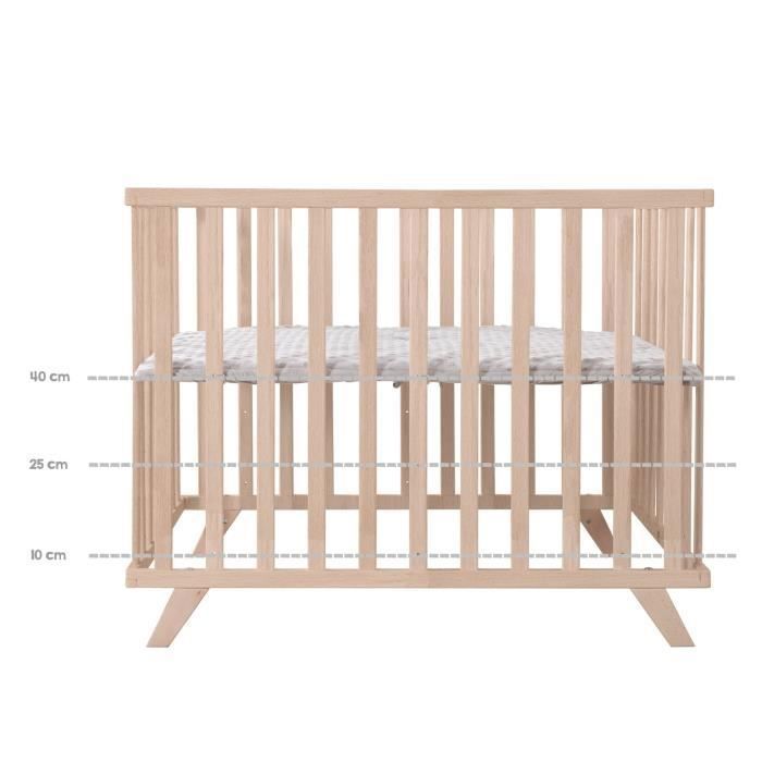 Parc bébé - ROBA - 75 x 100 cm - Tapis de parc 'Lil Planet' gris inclus - Bois naturel