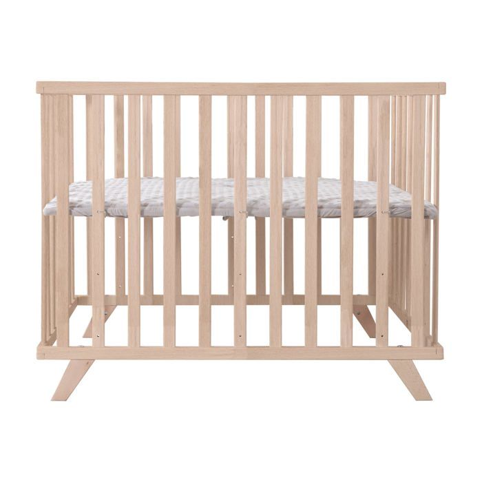 Parc bébé - ROBA - 75 x 100 cm - Tapis de parc 'Lil Planet' gris inclus - Bois naturel