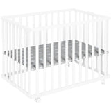 Parc bébé pliable - ROBA - LITTLE STARS - 75 x 100 cm - Réglable en hauteur - 4 Roues freinées - Bois Laqué Blanc - Motif Étoile