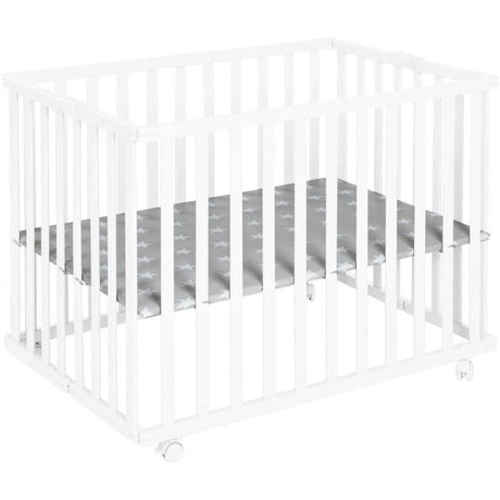 Parc bébé pliable - ROBA - LITTLE STARS - 75 x 100 cm - Réglable en hauteur - 4 Roues freinées - Bois Laqué Blanc - Motif Étoile