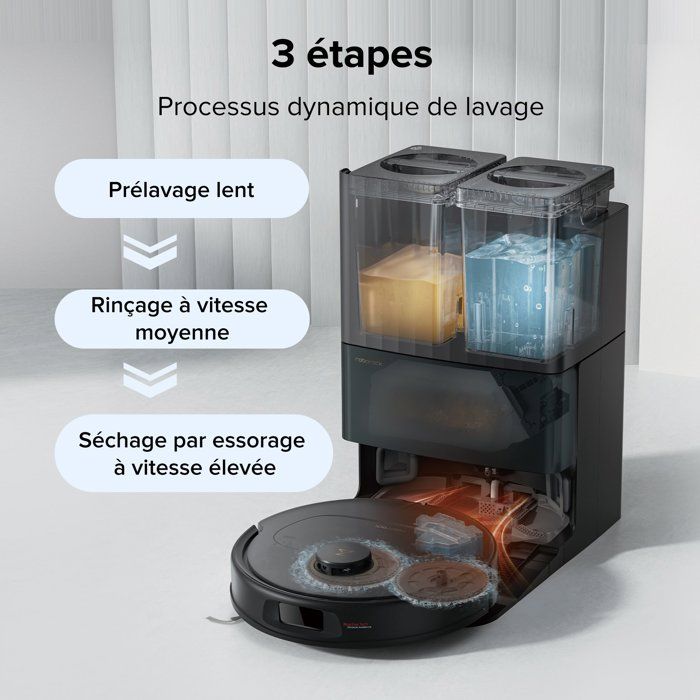 ROBOROCK QREVO 5AE - Aspirateur Robot Laveur avec Station - Puissance 12000 Pa - Serpillieres FlexiArm - Double Anti-emmelement