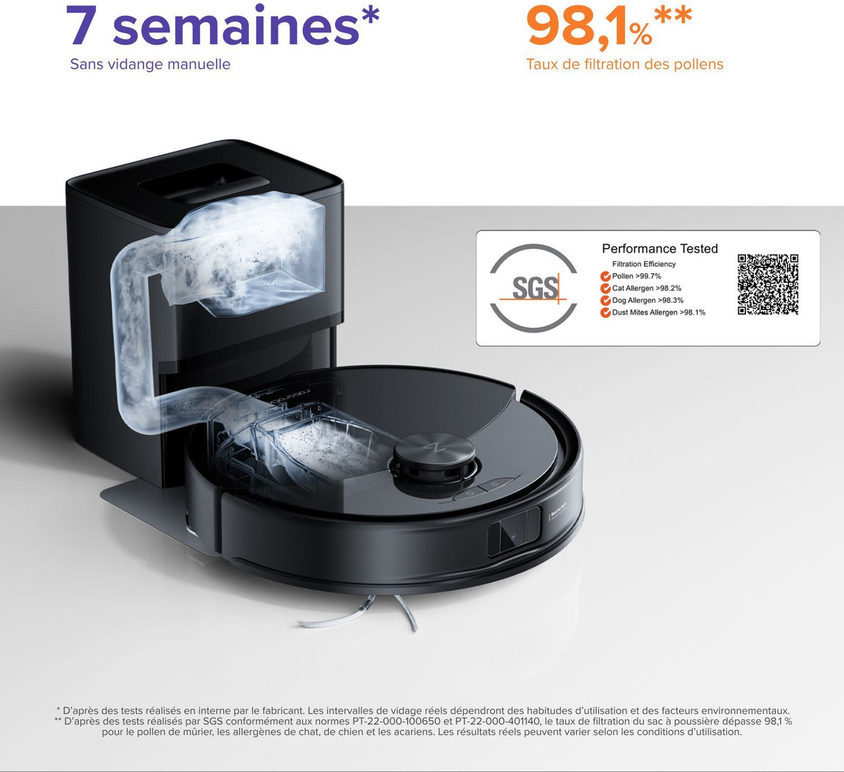 ROBOROCK Q10 VF+ - Aspirateur Robot Laveur avec Station de Vidage Automatique - Puissance 10000 Pa - Autonomie 150 min