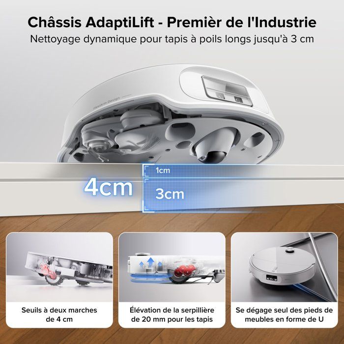 Aspirateur Robot Laveur - Roborock Qrevo Curv 2 ProX - Autonomie 180 min - 25 000 Pa - Navigation LiDAR - Collecteur 470 ml