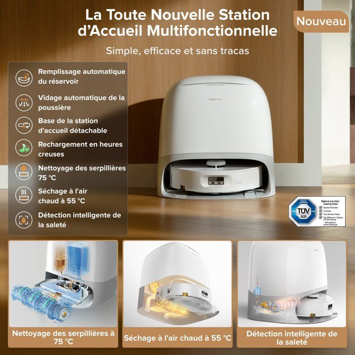 ROBOROCK Qrevo Curv 2 FlowX - Aspirateur Robot Laveur - 20.000 Pa -  Nettoyage SpiraFlow - Double Anti-Enchevetrement