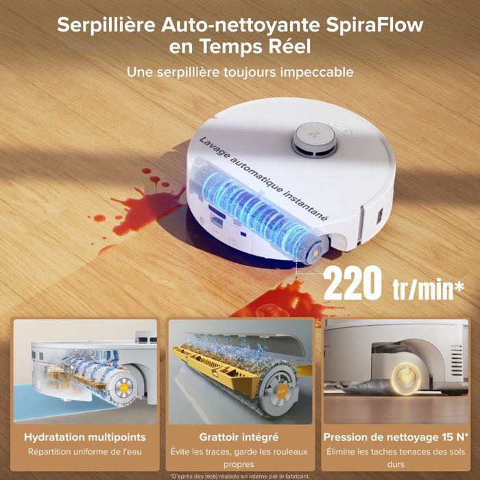 ROBOROCK Qrevo Curv 2 FlowX - Aspirateur Robot Laveur - 20.000 Pa -  Nettoyage SpiraFlow - Double Anti-Enchevetrement