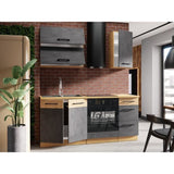 Cuisine complete ROCK L180 cm - 5 éléments + meuble four - Mélaminé décor chene lancelot et gris matera - Plan de travail non