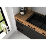 Cuisine complete ROCK L180 cm - 5 éléments + meuble four - Mélaminé décor chene lancelot et gris matera - Plan de travail non