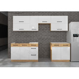 ROCK - Cuisine complete - Mélaminé chene Lancelot et Blanc brillant - 260 cm - Plan de travail non inclus