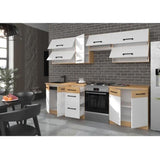 ROCK - Cuisine complete - Mélaminé chene Lancelot et Blanc brillant - 260 cm - Plan de travail non inclus