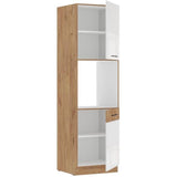 ROCK - Colonne - Mélaminé chene Lancelot et Blanc brillant - 60 cm - 2 portes