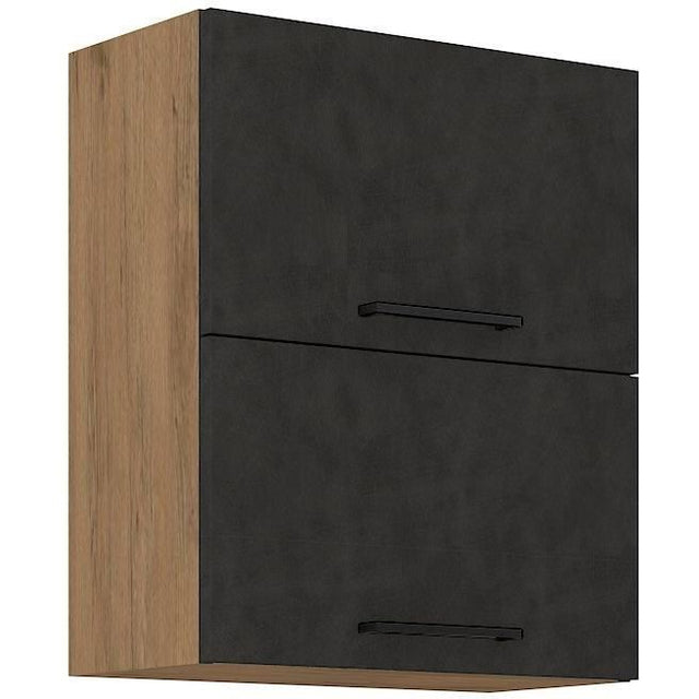 Meuble haut ROCK - Mélaminé décor chene lancelot et gris matera - 1 porte - L60 x H72 cm