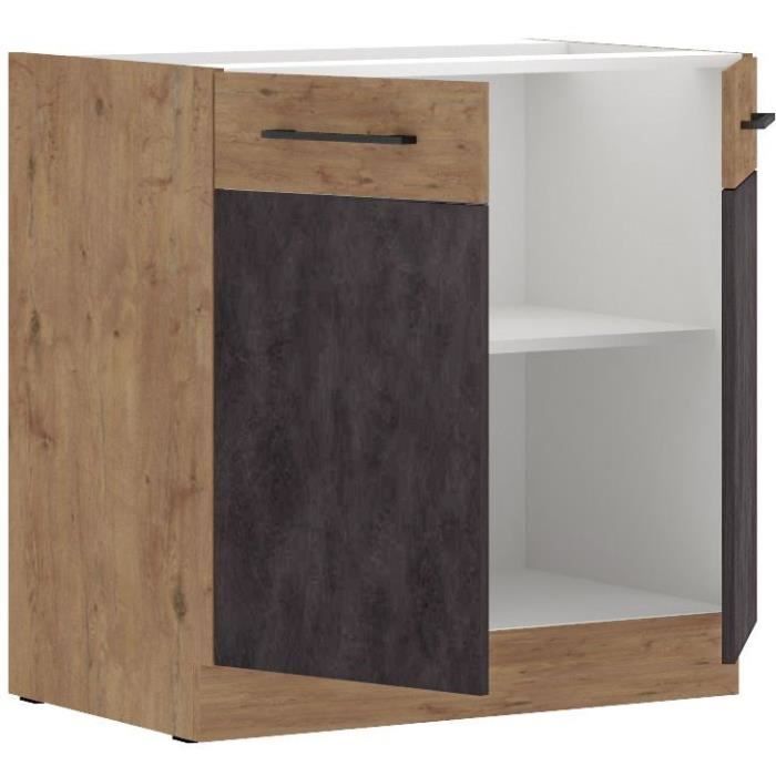 Meuble bas ROCK - Mélaminé - Chęne Lancelot et gris matera - L 80 x H82 cm