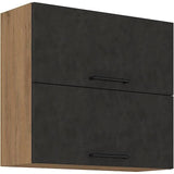 Meuble haut ROCK - MÈlaminÈ dÈcor chene lancelot et gris matera - 2 portes - L80 x H72 cm