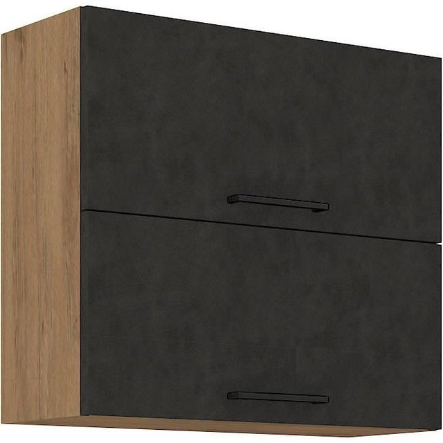 Meuble haut ROCK - Mélaminé décor chene lancelot et gris matera - 2 portes - L80 x H72 cm