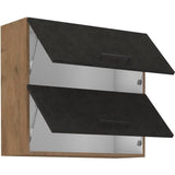 Meuble haut ROCK - MÈlaminÈ dÈcor chene lancelot et gris matera - 2 portes - L80 x H72 cm