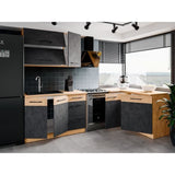 Cuisine complete d'angle ROCK 268 x 148 cm - Angle réversible - Décor chene et gris matera - Plan de travail non inclus