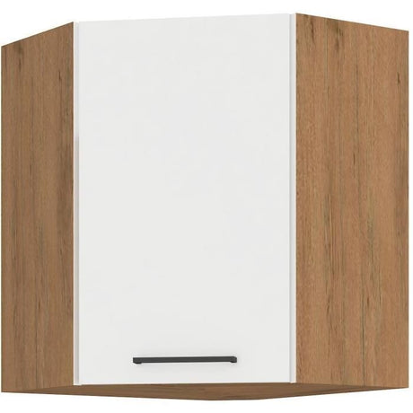 ROCK - Meuble haut d'angle - Mélaminé chene Lancelot et Blanc brillant - 58 x 58 cm