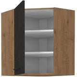 Meuble haut d'angle ROCK - Mélaminé décor chene lancelot et gris matera - 1 porte - L58 x H72 cm