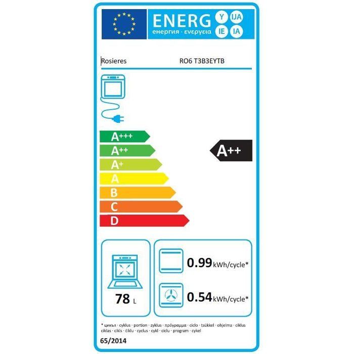 Four encastrable - Pyrolyse + Hydrolyse - ROSIERES - RO6 T3B3EYTB - Noir - Porte froide - 78L - Vapeur Easy Steam