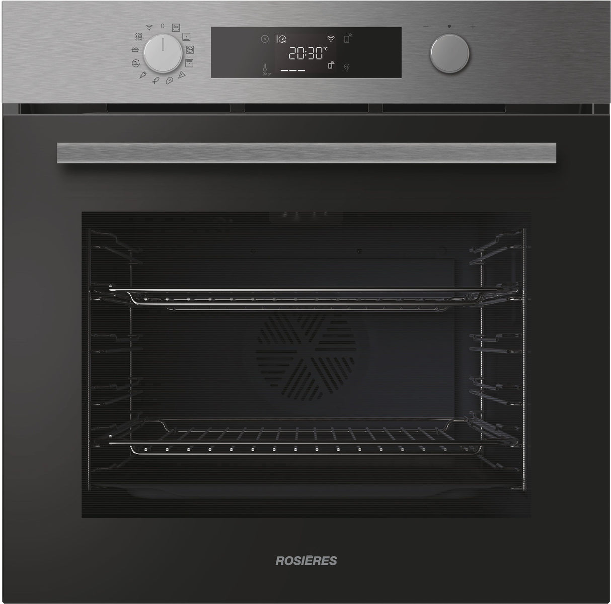 Four encastrable - Pyrolyse + Hydrolyse - ROSIERES - RO6 C5AB3EYTX - Inox / Noir - Porte froide - 59,5 x 56,8 x 59,5 cm