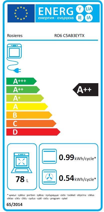 Four encastrable - Pyrolyse + Hydrolyse - ROSIERES - RO6 C5AB3EYTX - Inox / Noir - Porte froide - 59,5 x 56,8 x 59,5 cm