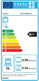 Four encastrable - Pyrolyse + Hydrolyse - ROSIERES - RO6 C5AB3EYTX - Inox / Noir - Porte froide - 59,5 x 56,8 x 59,5 cm