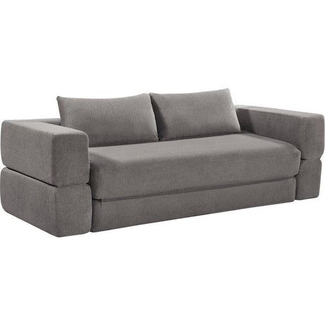 Canapé compressé convertible - 2/3 places - ROSALIE - Tissu Gris clair - Accoudoirs dépliables - 233 x 100 x 81 cm