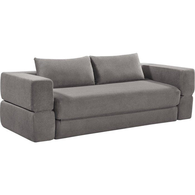 Canapé compressé convertible - 2/3 places - ROSALIE - Tissu Gris clair - Accoudoirs dépliables - 233 x 100 x 81 cm