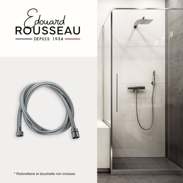 Flexible de douche - ROUSSEAU - Écrous métal - Sertis de sécurité - Longueur 1m50 - Inox chromé simple agrafage