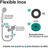 Flexible de douche - ROUSSEAU - Écrous métal - Sertis de sécurité - Longueur 2 m - Inox chromé simple agrafage
