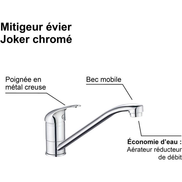 Mitigeur d'évier de cuisine - Chromé - Réduction du débit - Bec mobile - JOCKER - EDOUARD ROUSSEAU