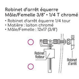 Robinet d'arret équerre - ROUSSEAU - 3/8 mâle/femelle - 1/4T - Laiton chromé